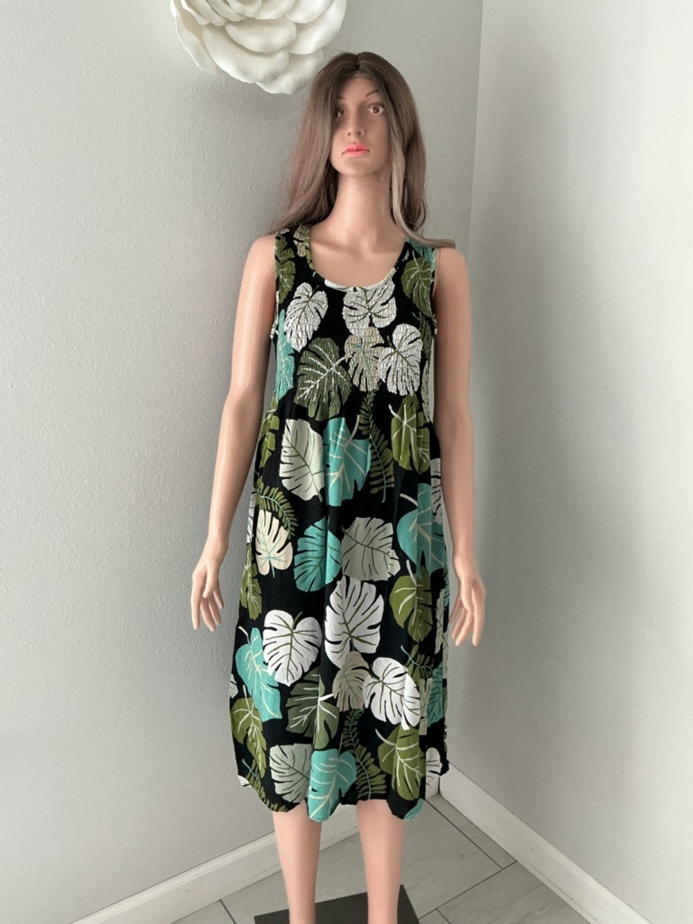 croft & barrow Black Tropical Leaf Print Sleeveless Dress